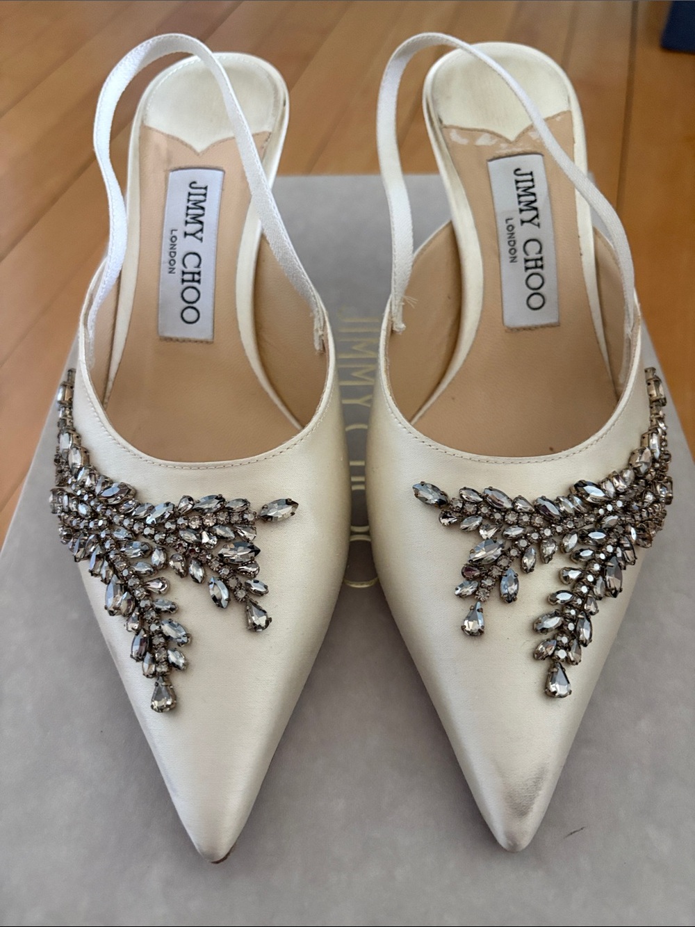 Jimmy Choo Ivory Crystal-Embellished Slingback Mules